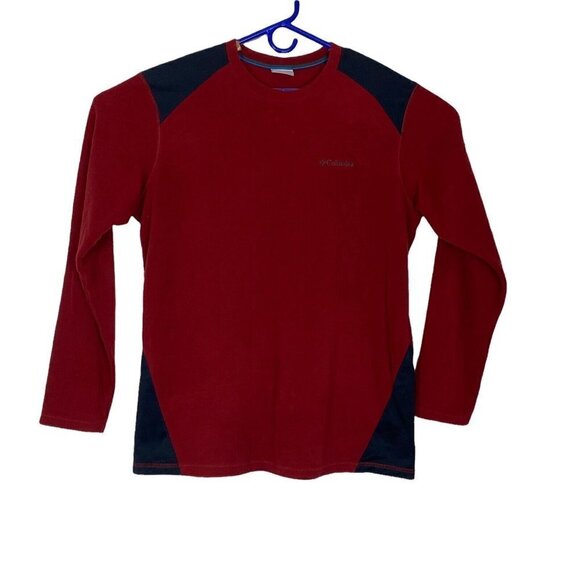 COLUMBIA Men Pullover Long Sleeve Fleece Top Red Black L B53-2 - Picture 1 of 6